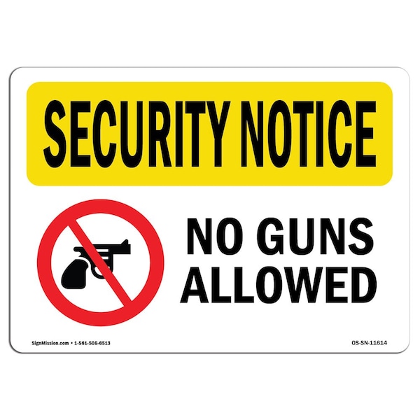 OSHA Security Sign, 3.5" H, 5" W, No Guns Allowed, Landscape, SN-D-35-L-11614-10PK